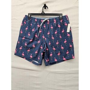 Bonobos Mens Swim Trunks Navy Pink Flamingo Print 7 Inch Inseam Size L